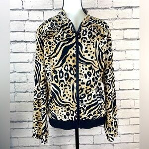 Chicos Animal Print Leopard Cheeth Bomber Jacket size Large Chicos size 2